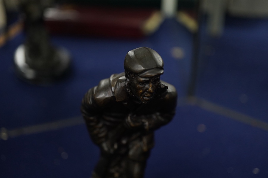 After Pierre-Jules Mene (1810-1879), a bronze hunting group on marble base, 18cm